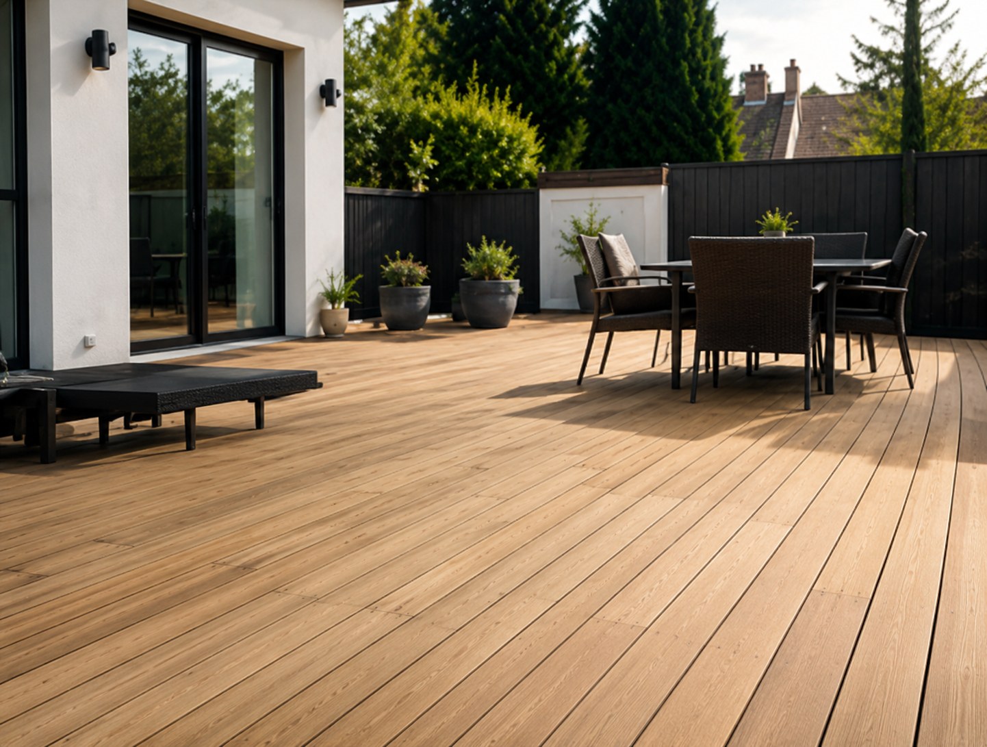 Terrasse en bois nettoyée